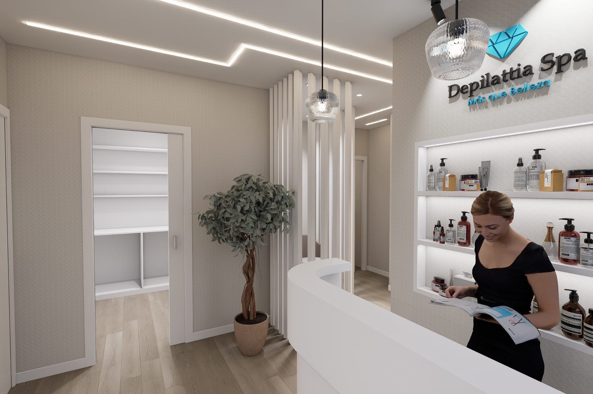 Visualización de la recepción de un centro de estética en Elche