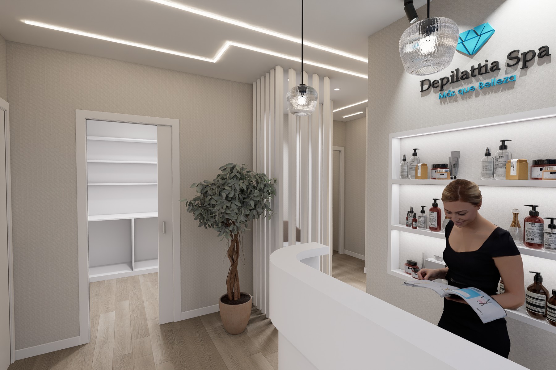 Visualización interior de un centro de estética en Elche